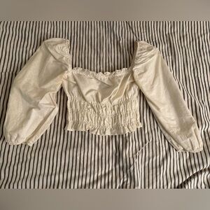 Charlie Holiday Cream Ruched Cropped Blouse